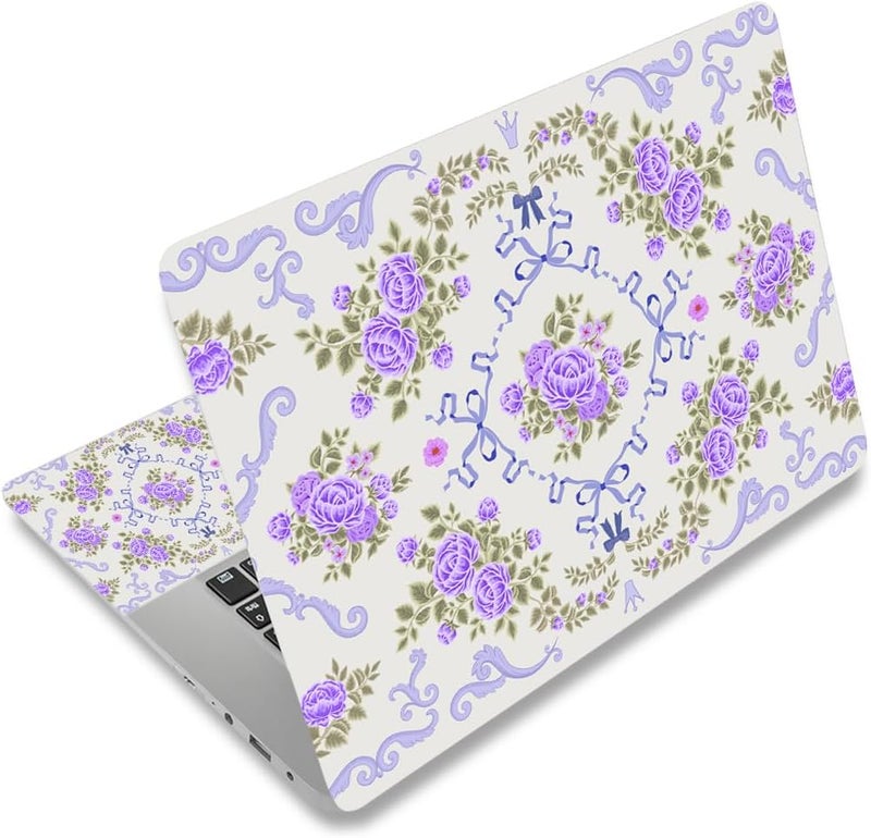 DINKY Laptop Skin Sticker Decal 15.6" 15.4" 12" 13" 13.3" 14" 15 inch Laptop Universal Vinyl Skin Stickers Cover Art Decal Notebook PC Personalized Protector, Purple Flower Bow - Image 1